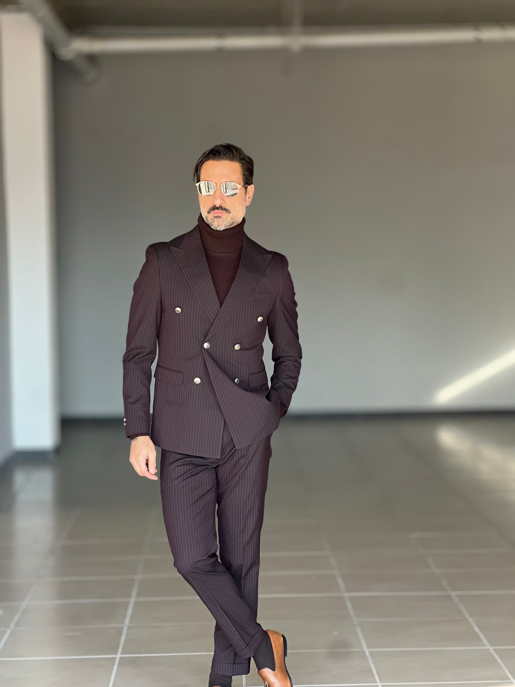 ABITO  MORO / PRUGNA GESSATO  DOPPIOPETTO BOTTONE METALLO VISCOSA E MISTI