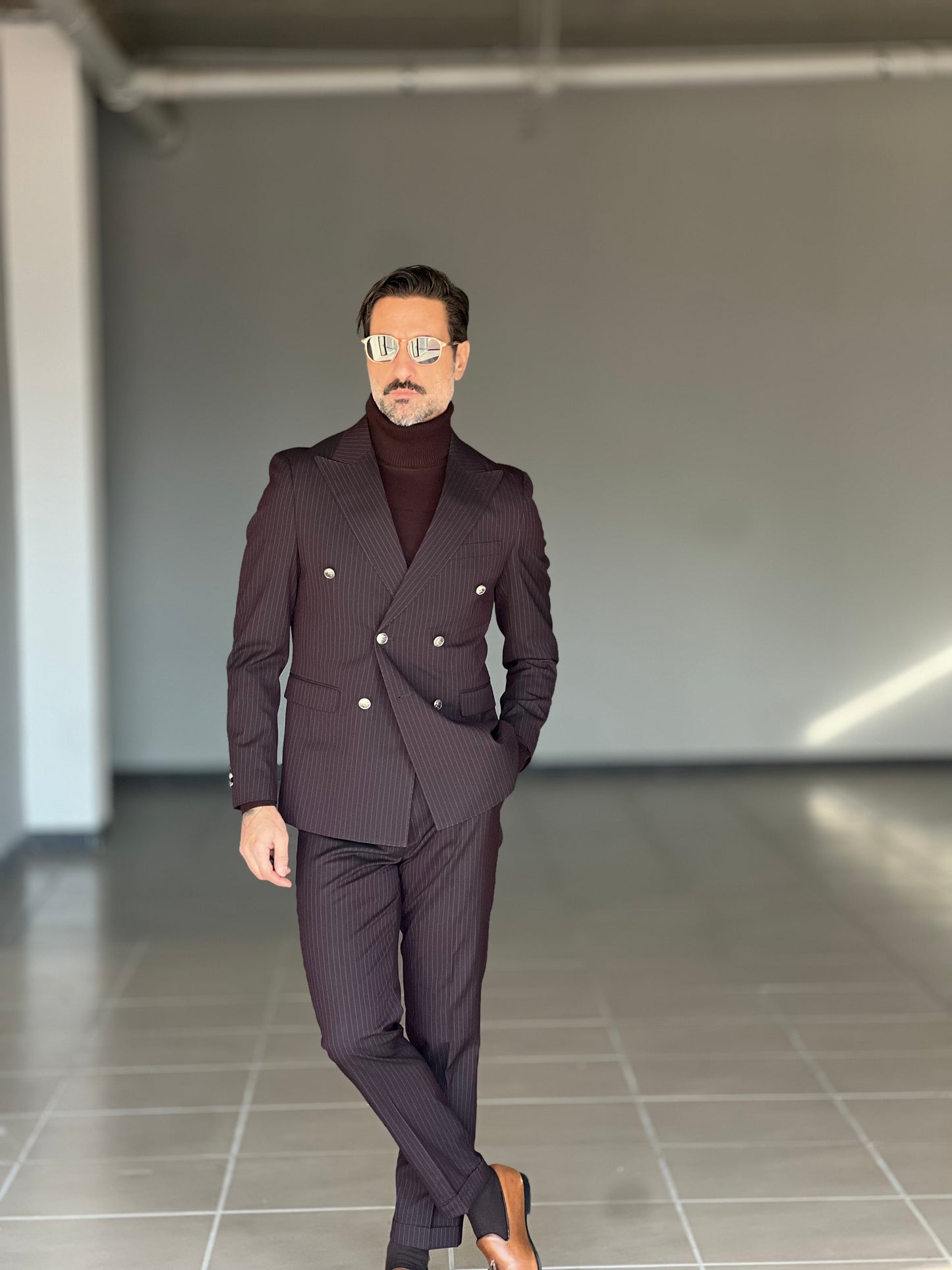 ABITO  MORO / PRUGNA GESSATO  DOPPIOPETTO BOTTONE METALLO VISCOSA E MISTI