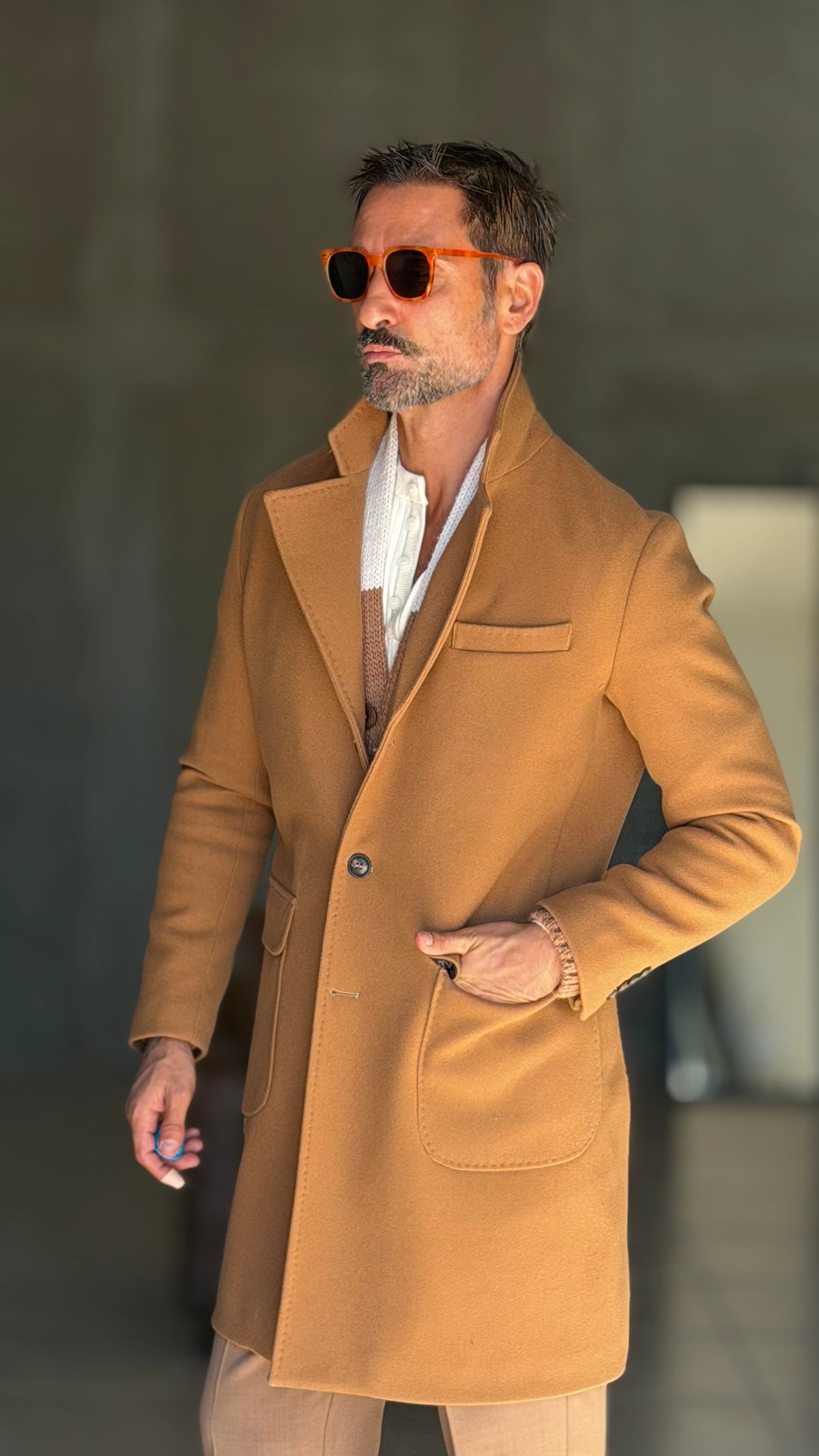 CAPPOTTO CAMMELLO EFFETTO PANNO  MONOPETTO SPALLONE E MARTINGALA 334