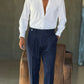 WHITE VISCOSE TROUSERS WITH REGULAR BOTTOM
