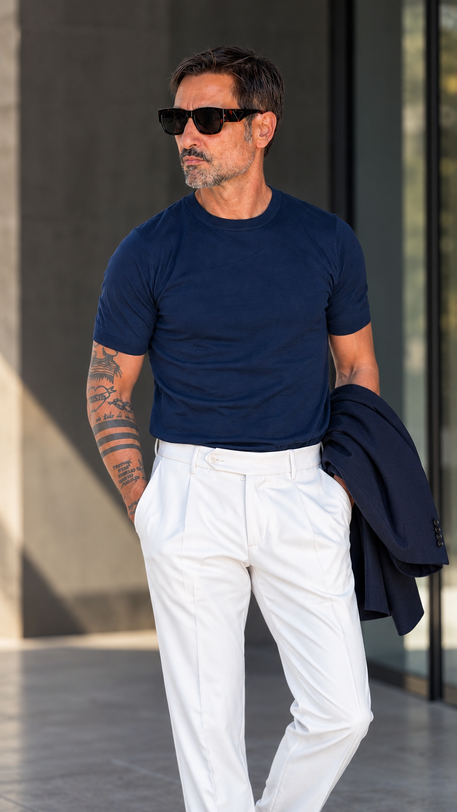 MAGLIA BLU  TELAMIRA EFFETTO LANA MEZZA MANICA