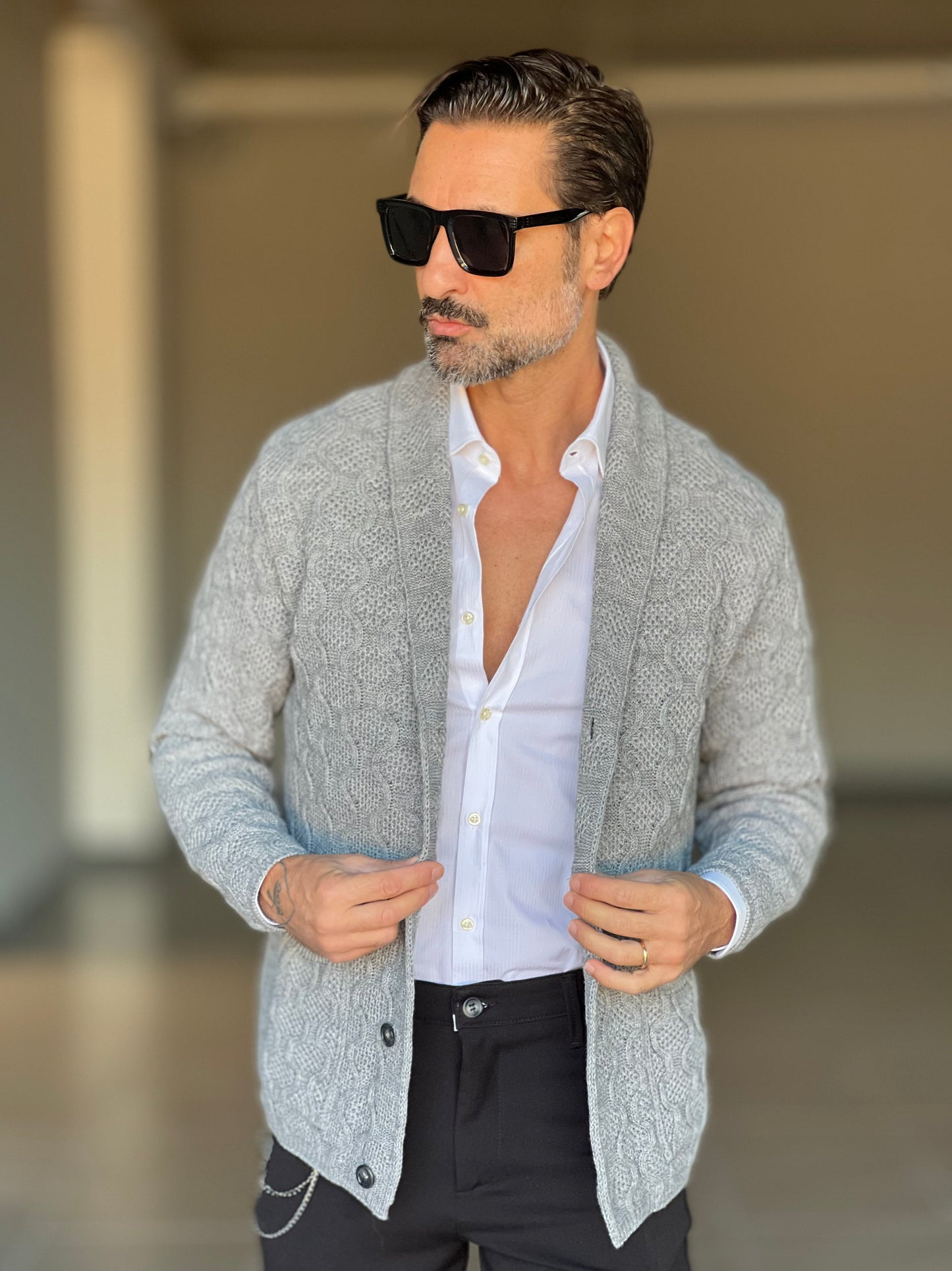 CARDIGAN GIACCA GRIGIO LAVORAZIONE A RILIEVO