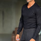 PULLOVER  NERO SCOLLO V VISCOSA E MISTI