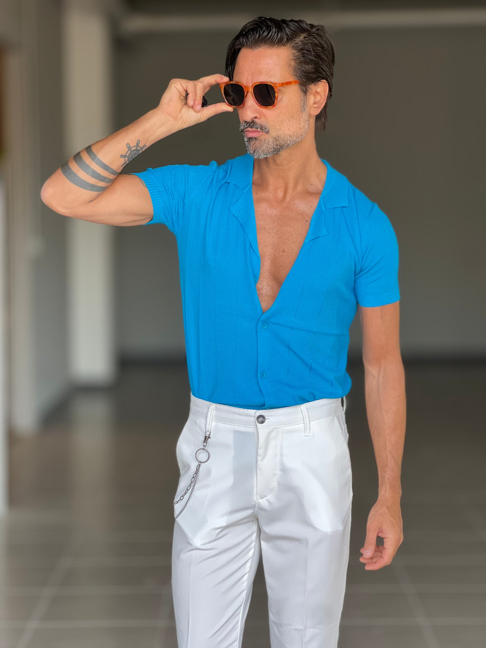 BLUE THREAD COTTON CREW NECK SWEATER