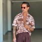 CAMICIA  STAMPA FLOREALE ROSA E MORO COLLO AMERICANO