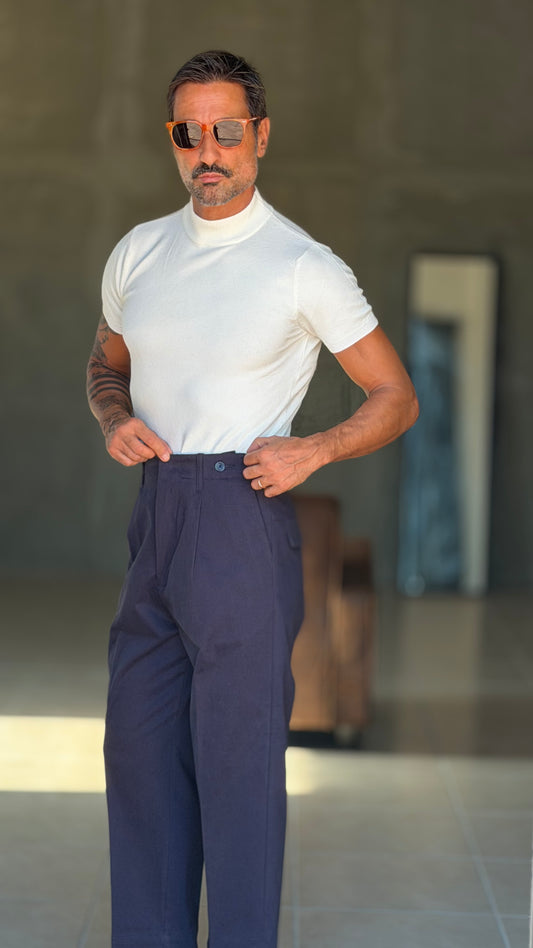PANTALONE BLU  PAUL MIRANDA FUSTAGNO PINCES FASCIONE ALTO