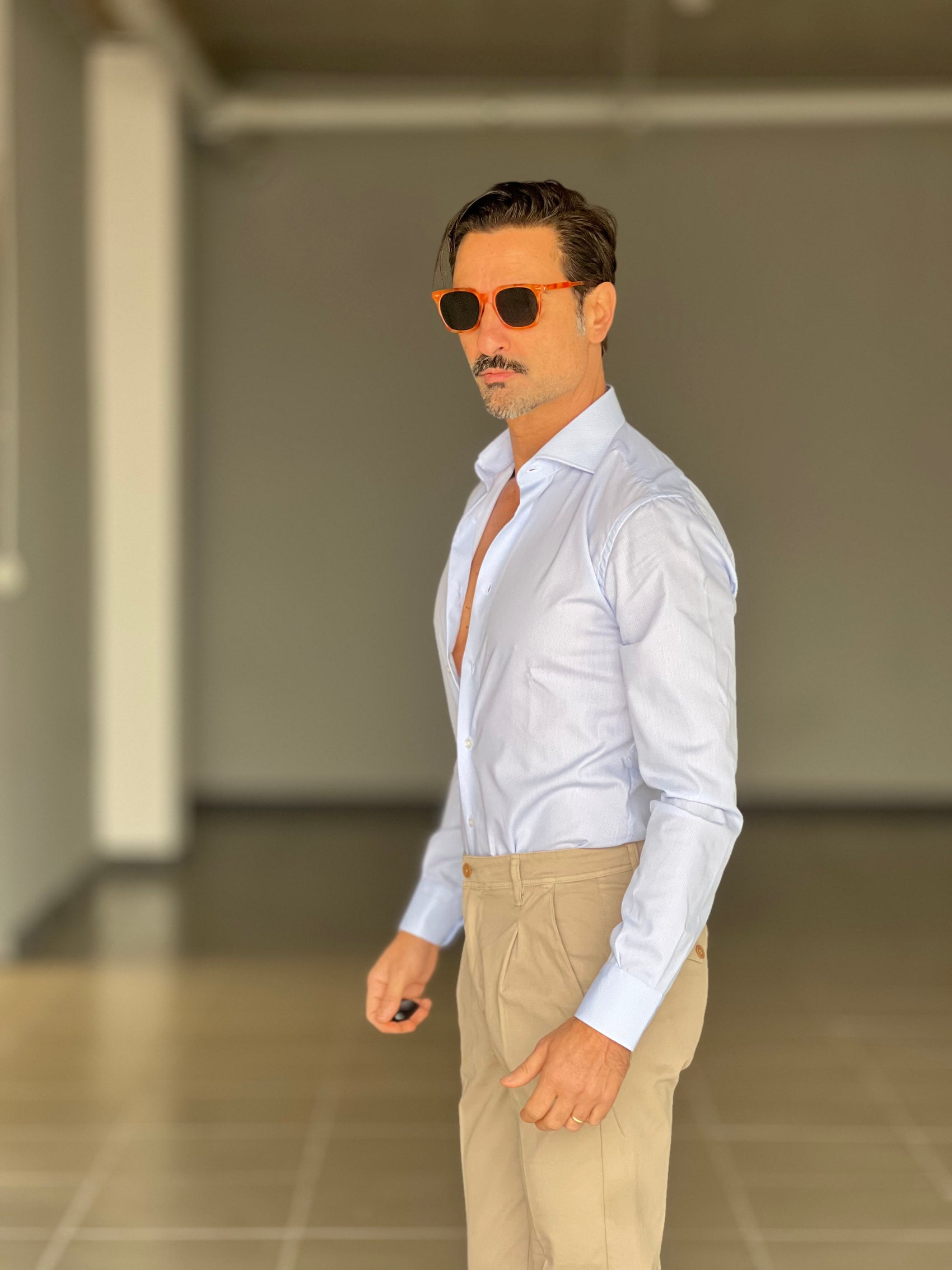 CAMICIA DEPOT CELESTE MADONNA MICROFANTASIA   COTONE DOPPIO RITORTO