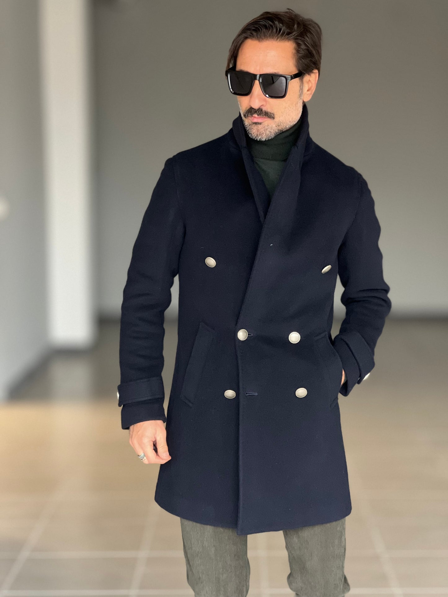 BLUE HIGH NECK COAT