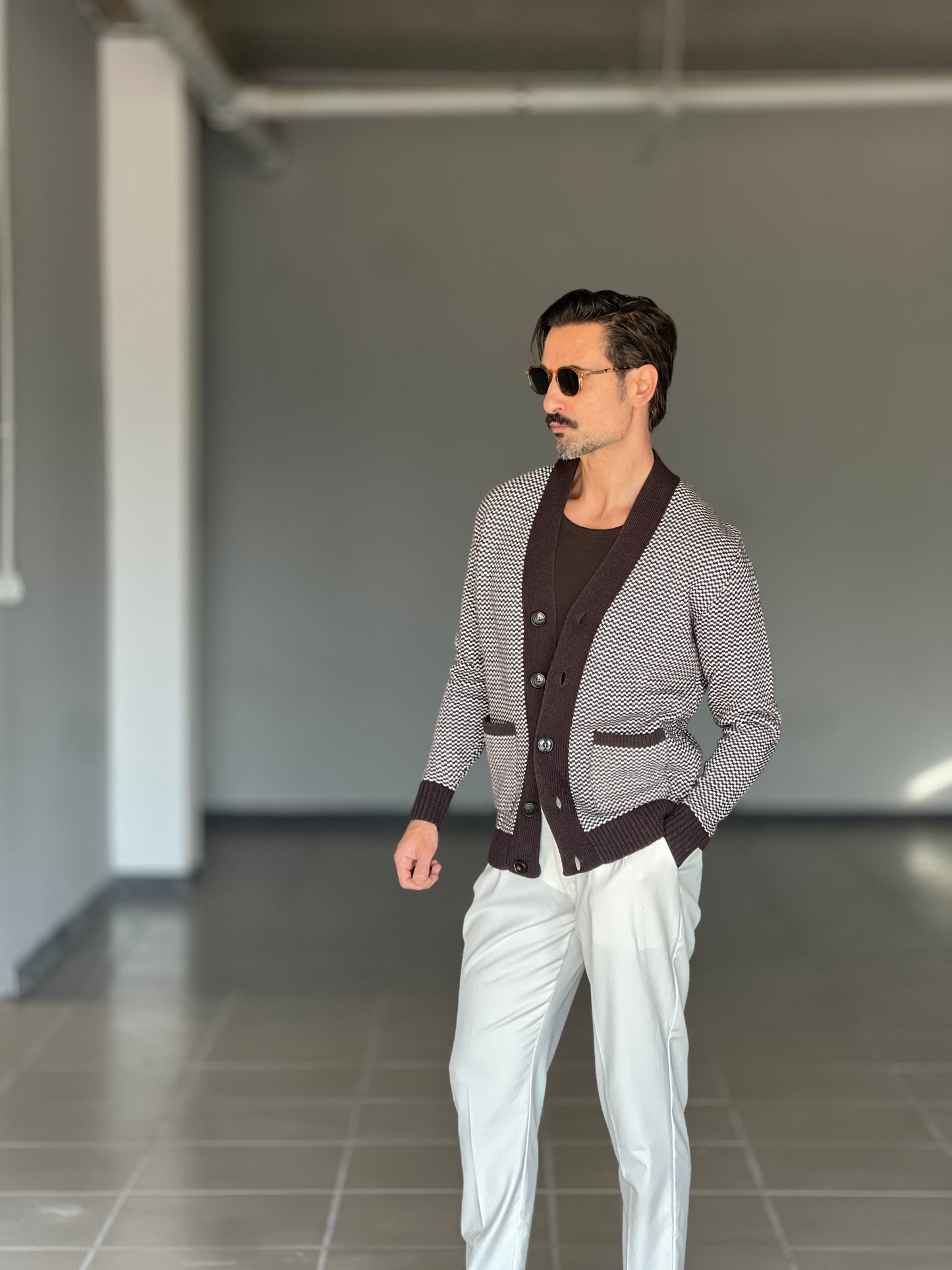 CARDIGAN  MORO  MISTO LANA EFFETTO  BOTTONATO