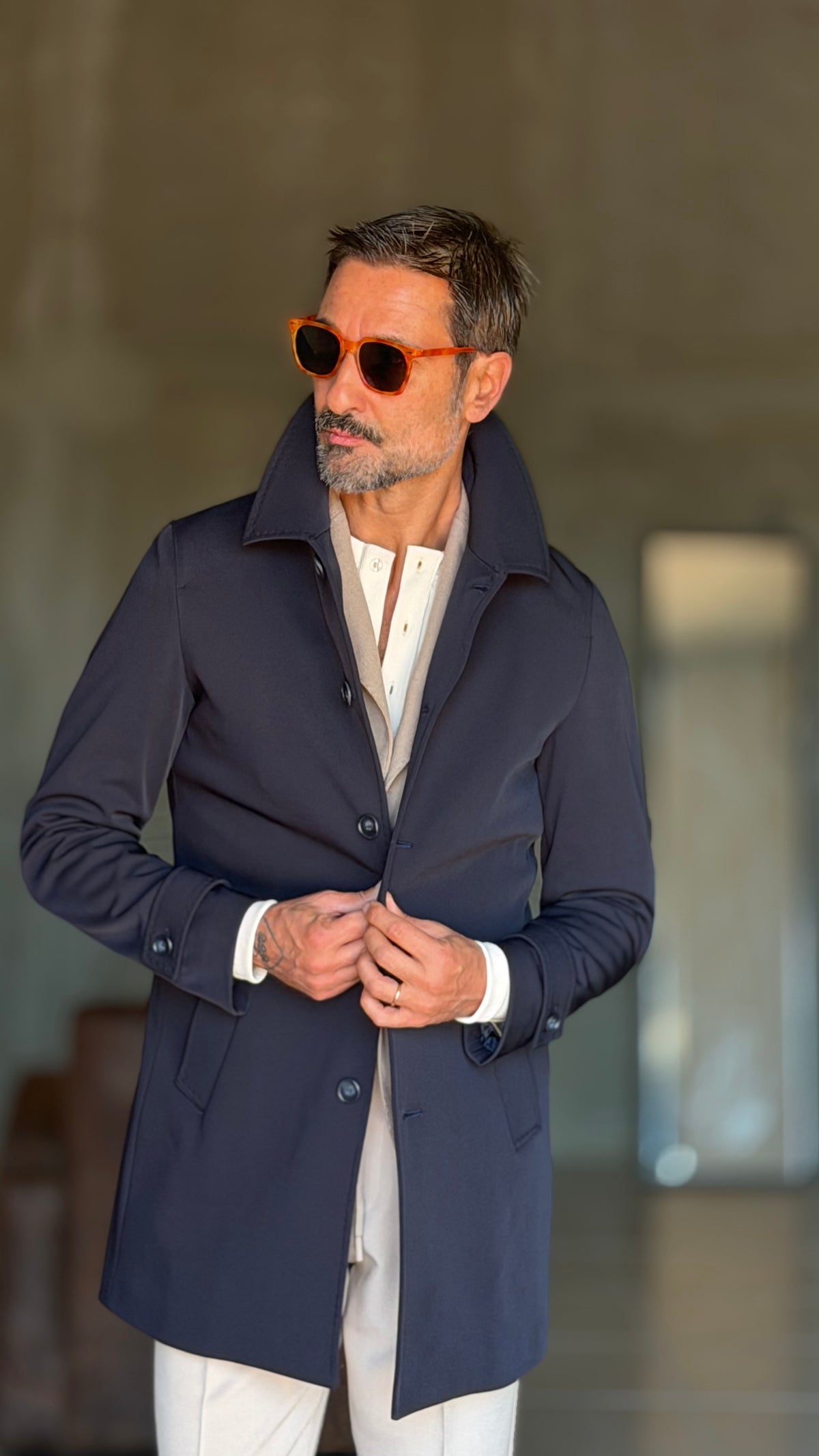 BLUE HIGH NECK COAT