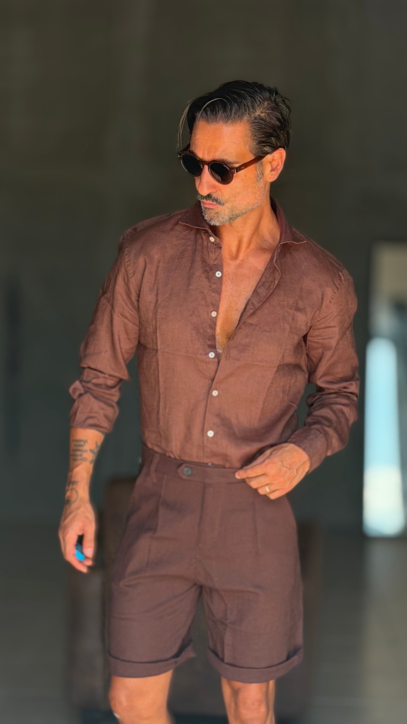 CAMICIA CAFFE  PURO    LINO