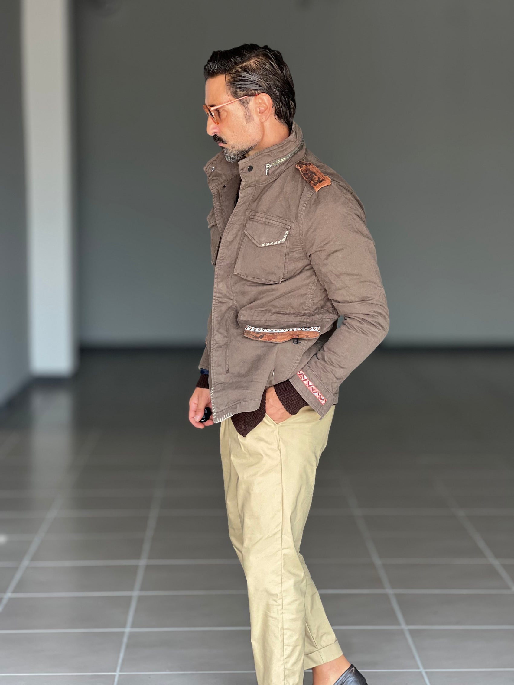 *FILL JACKET BL11  VERDE PATCH  AZTECHE IMBOTTITA  TASCHE