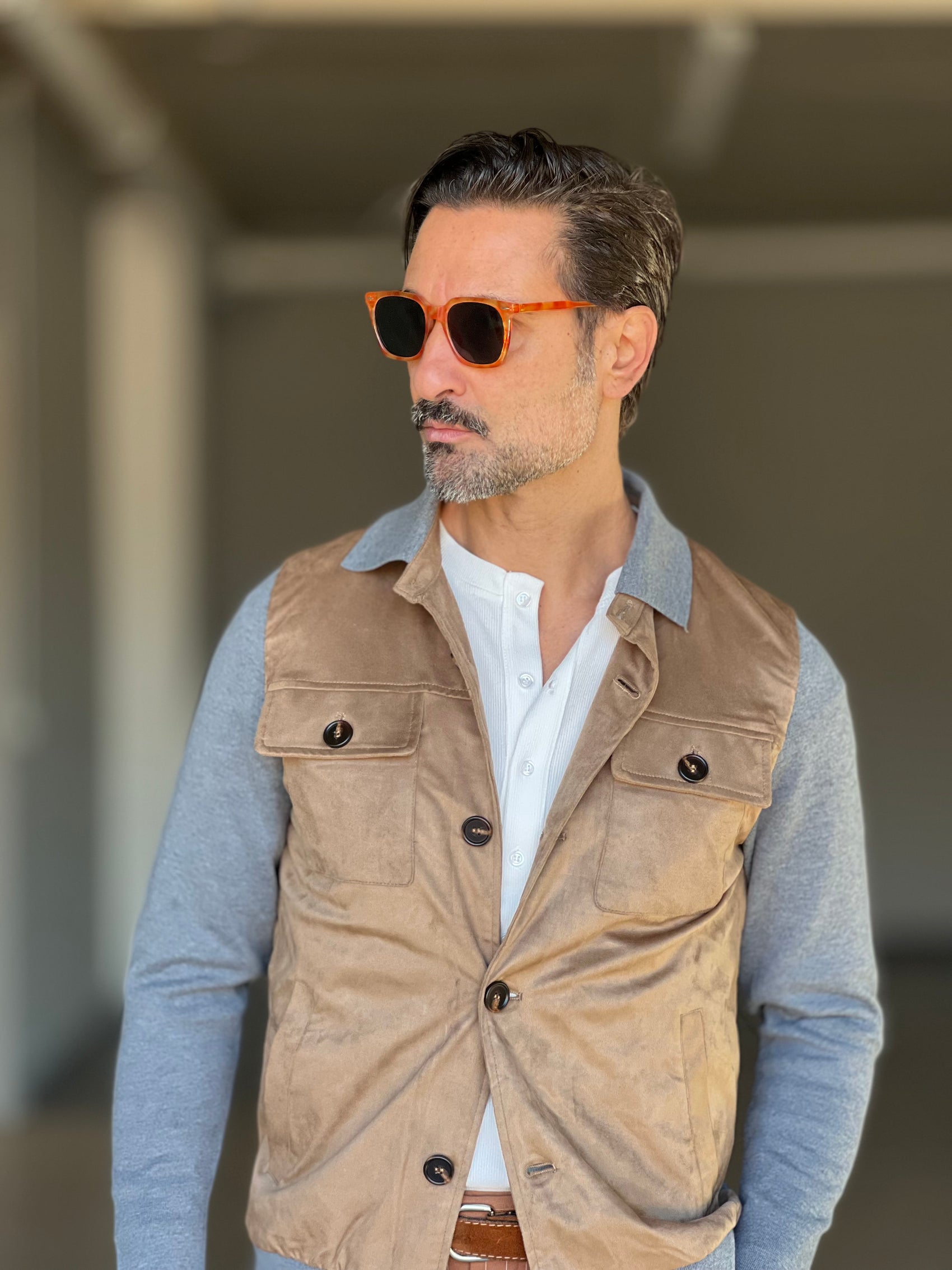 COLLEGE CAMMELLO E GRIGIO  ECORENNA MANICA A CONTRASTO COLLO CAMICIA 006