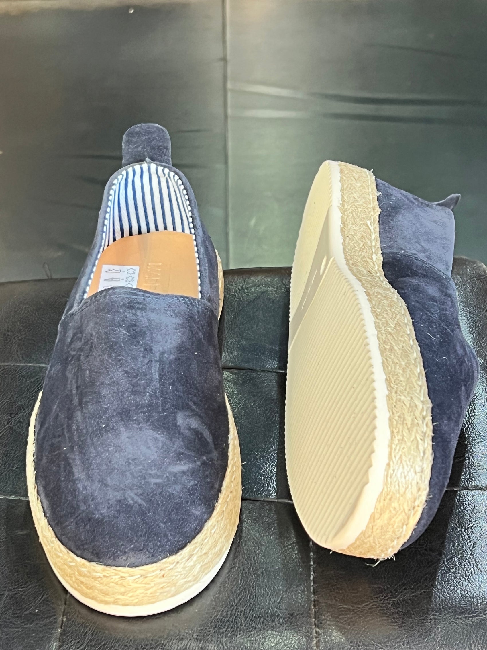 MOCASSINO CAMOSCIO BLU FONDO PAGLIA E GOMMA