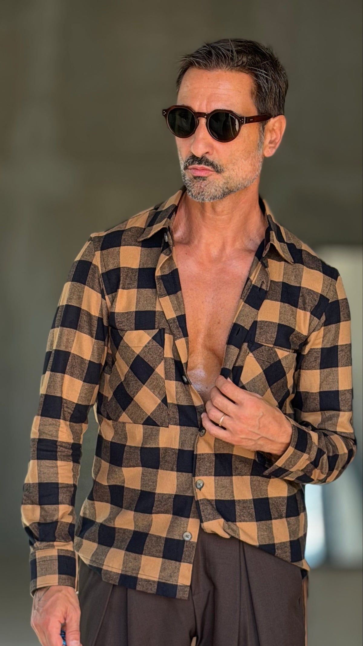 CAMICIA  FLANELLA QUADRO NERO E CARAMELLO 346