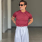 MAGLIA  GIRO PRUGNA   FILO COTONE MISTO SETA