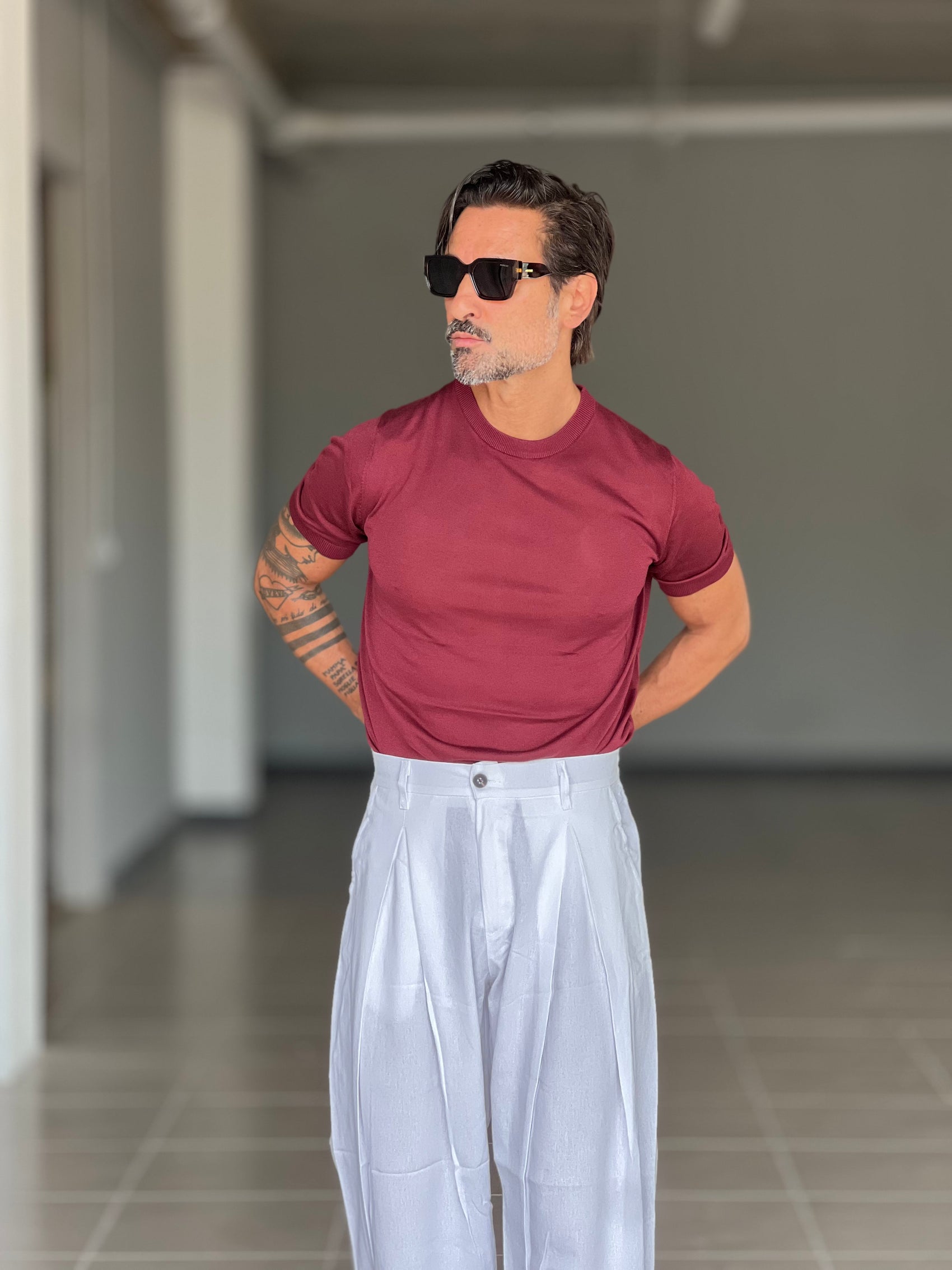 WHITE VISCOSE TROUSERS WITH REGULAR BOTTOM