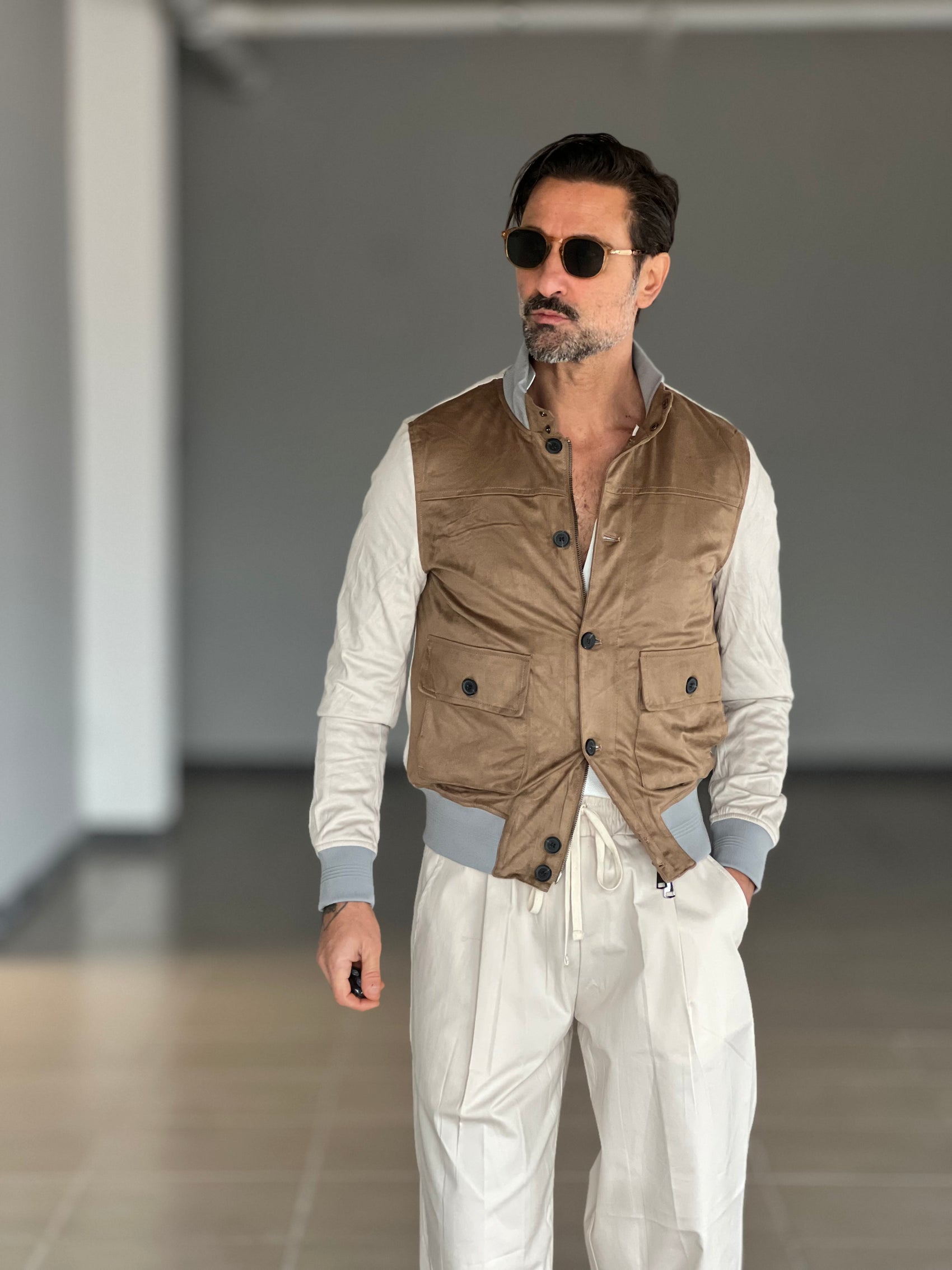 COLLEGE CAMMELLO E PANNA  ECORENNA MANICA A CONTRASTO