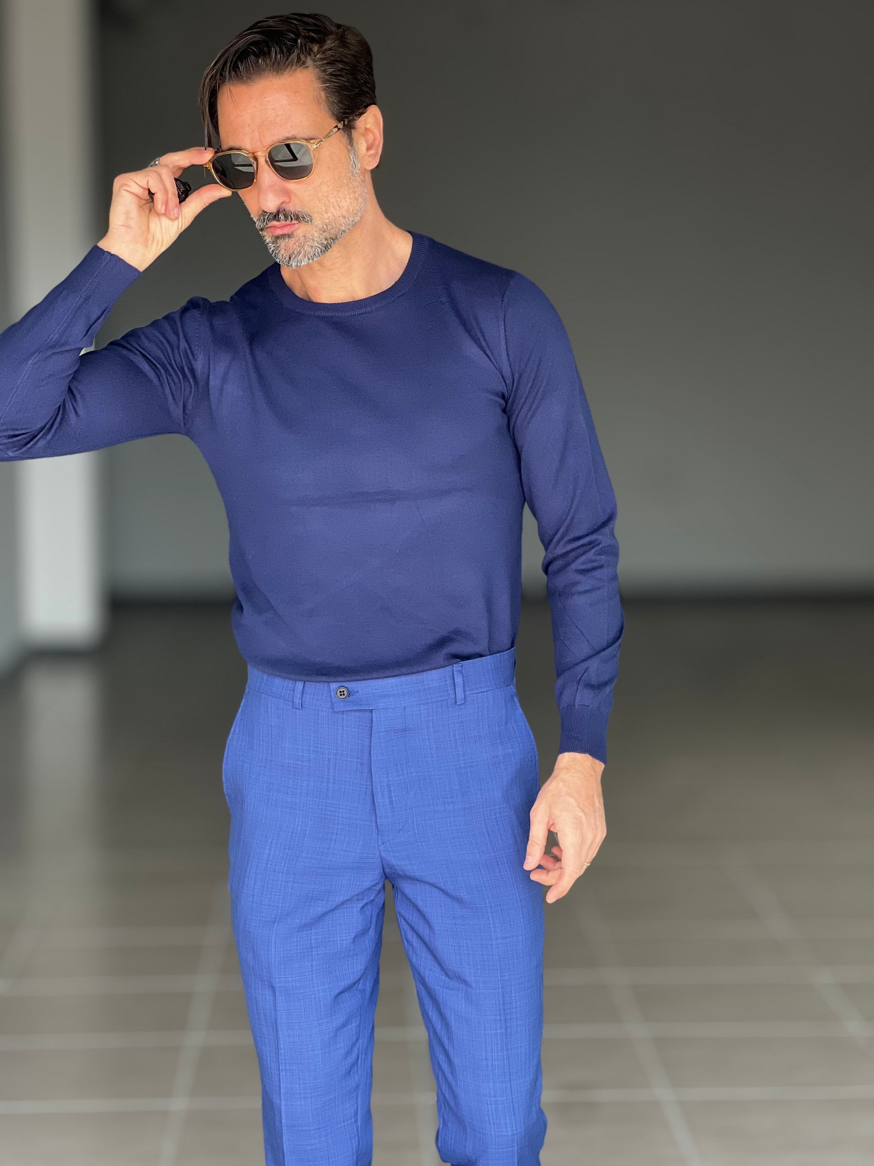 MAGLIA  GIRO BLU  FILO COTONE RASATO