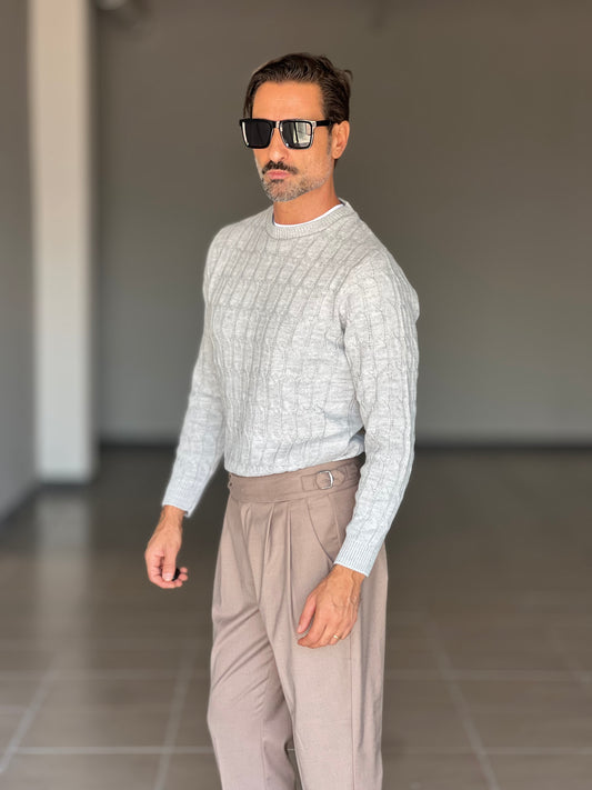 BLUE THREAD COTTON CREW NECK SWEATER