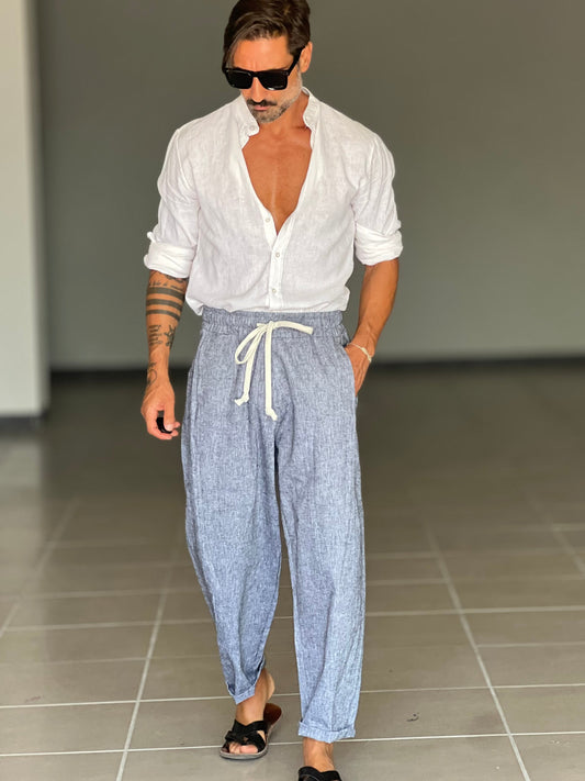 WHITE VISCOSE TROUSERS WITH REGULAR BOTTOM