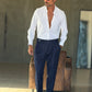 WHITE VISCOSE TROUSERS WITH REGULAR BOTTOM