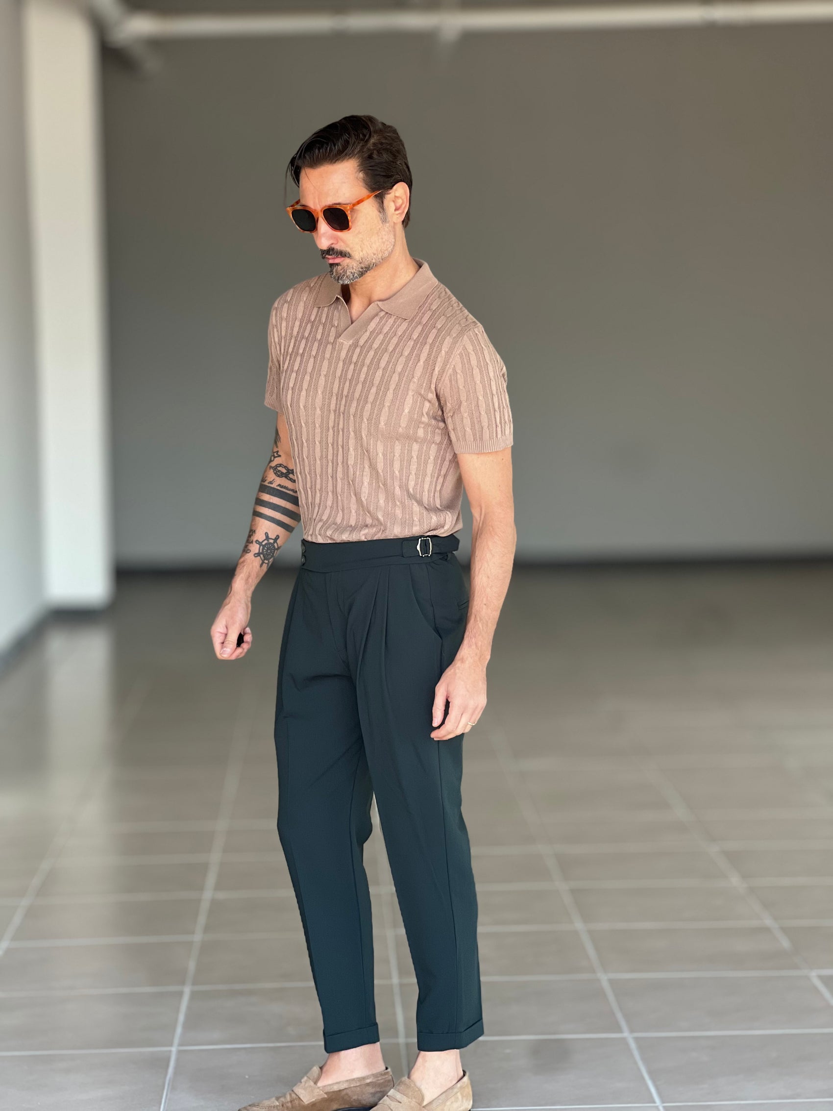 PANTALONE VERDE VITA ALTA PINCES VISCOSA