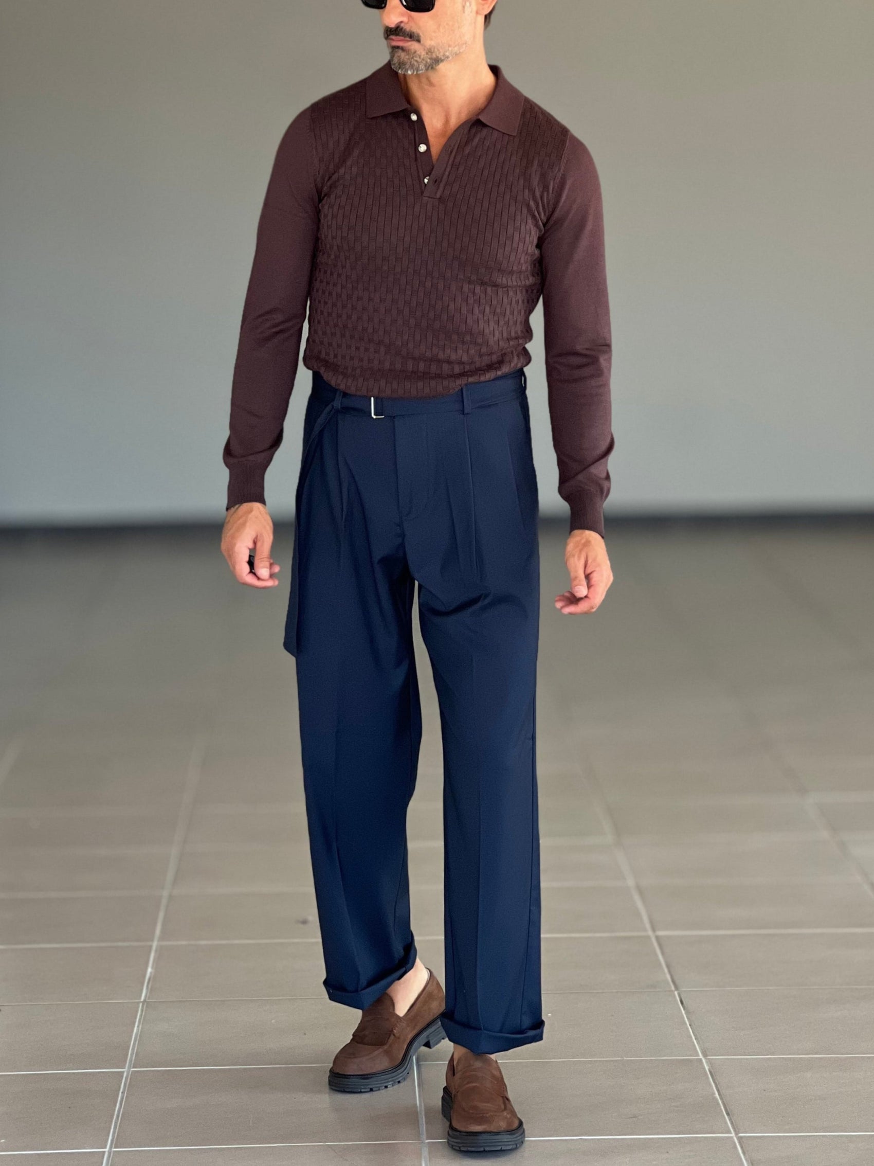 PANTALONE  FONDO AMPIO  BLU CINTURA VISCOSA E MISTI