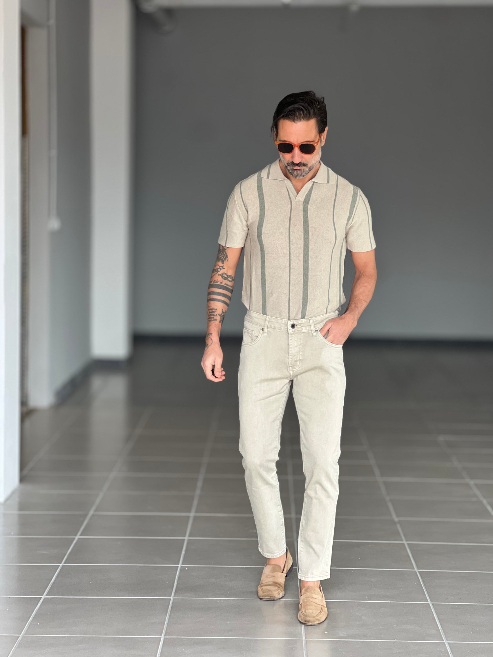 POLO CORDA  MISTO LINO BICOLORE