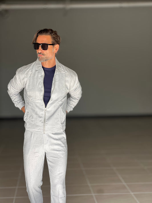COORDINATO GRIGIO PERLA LINO ZIP