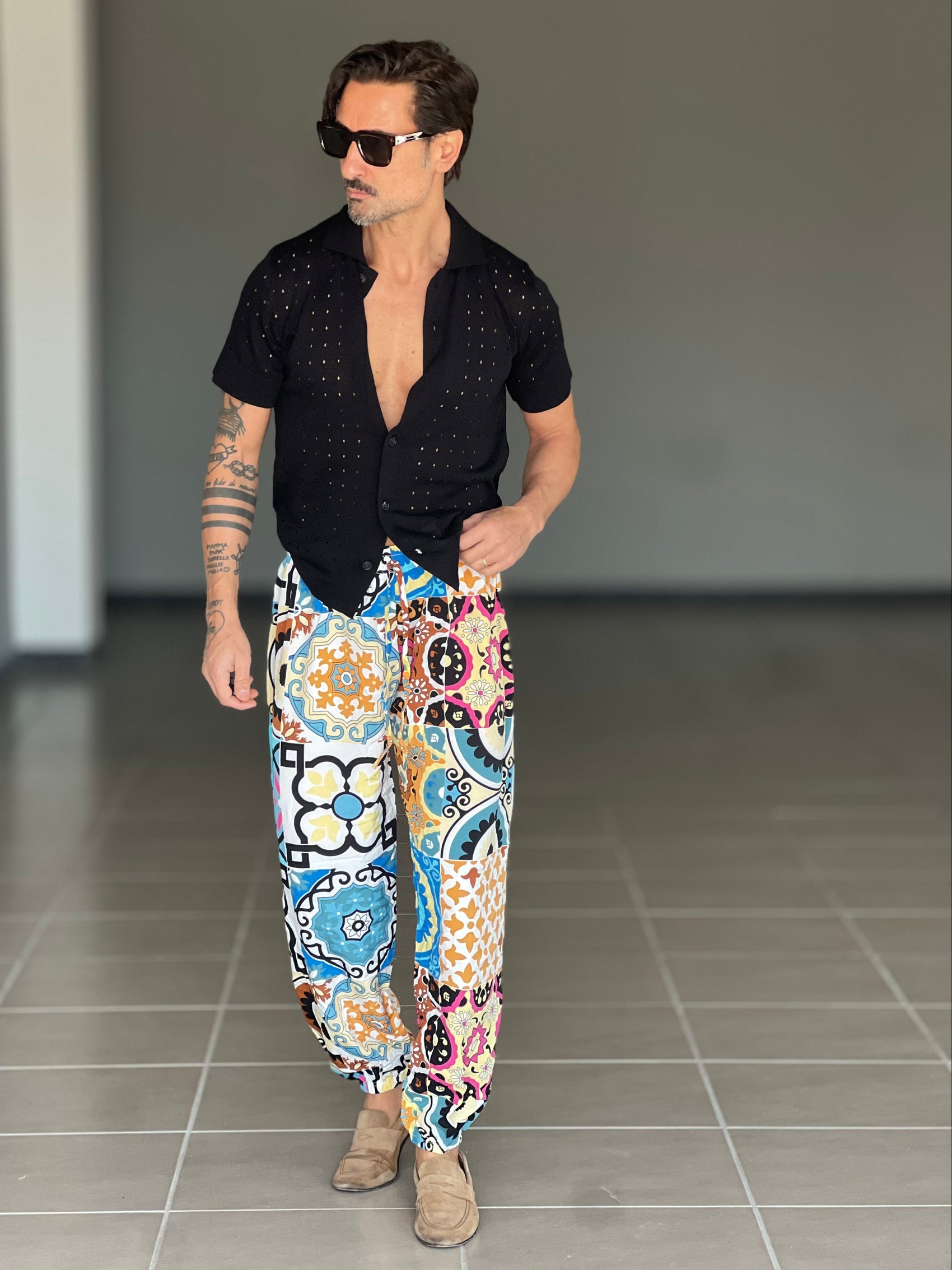 BLACK CHAIN ​​VISCOSE TROUSERS