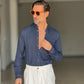 CAMICIA KOON BLU  LINO E COTONE LAVORAZIONE TRAMATA