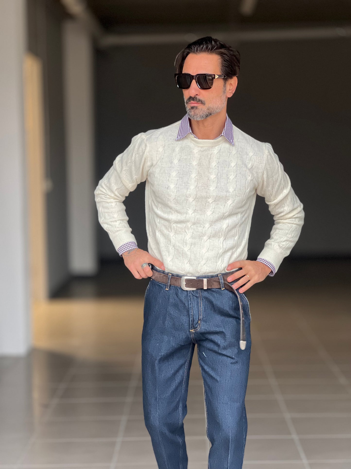 MAGLIA GIRO PANNA   LANA E CASHEMERE TRECCIA PICCOLA