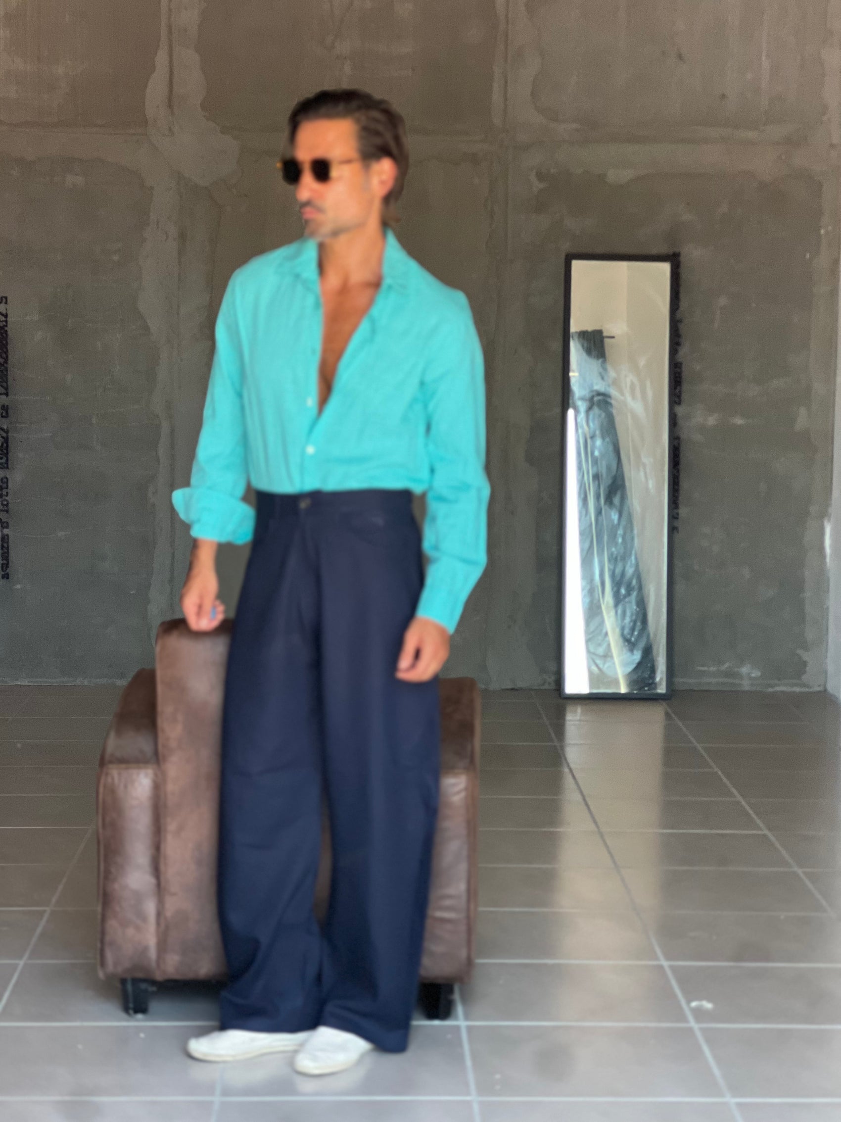 WHITE VISCOSE TROUSERS WITH REGULAR BOTTOM