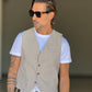 GILET  TESSUTO BEIGE  CHIARO GESSATO