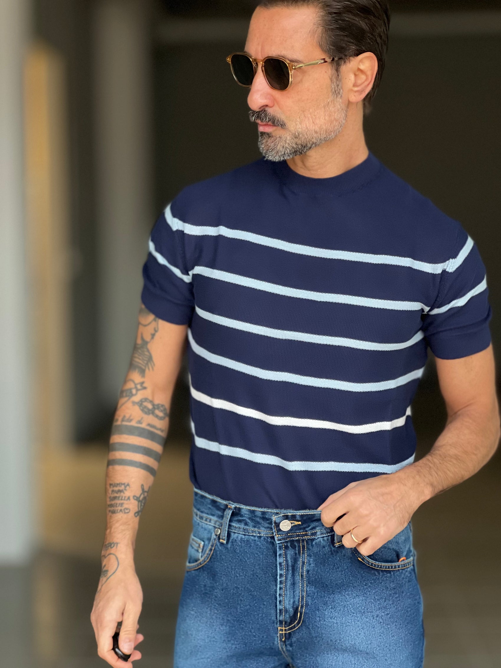 MAGLIA BLU RIGA GIRO IN FILO