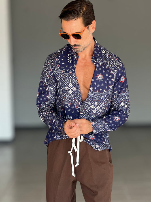 CAMICIA KOON STAMPA FONDO BLU