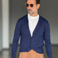 CARDIGAN RASATO BLU  COTONE