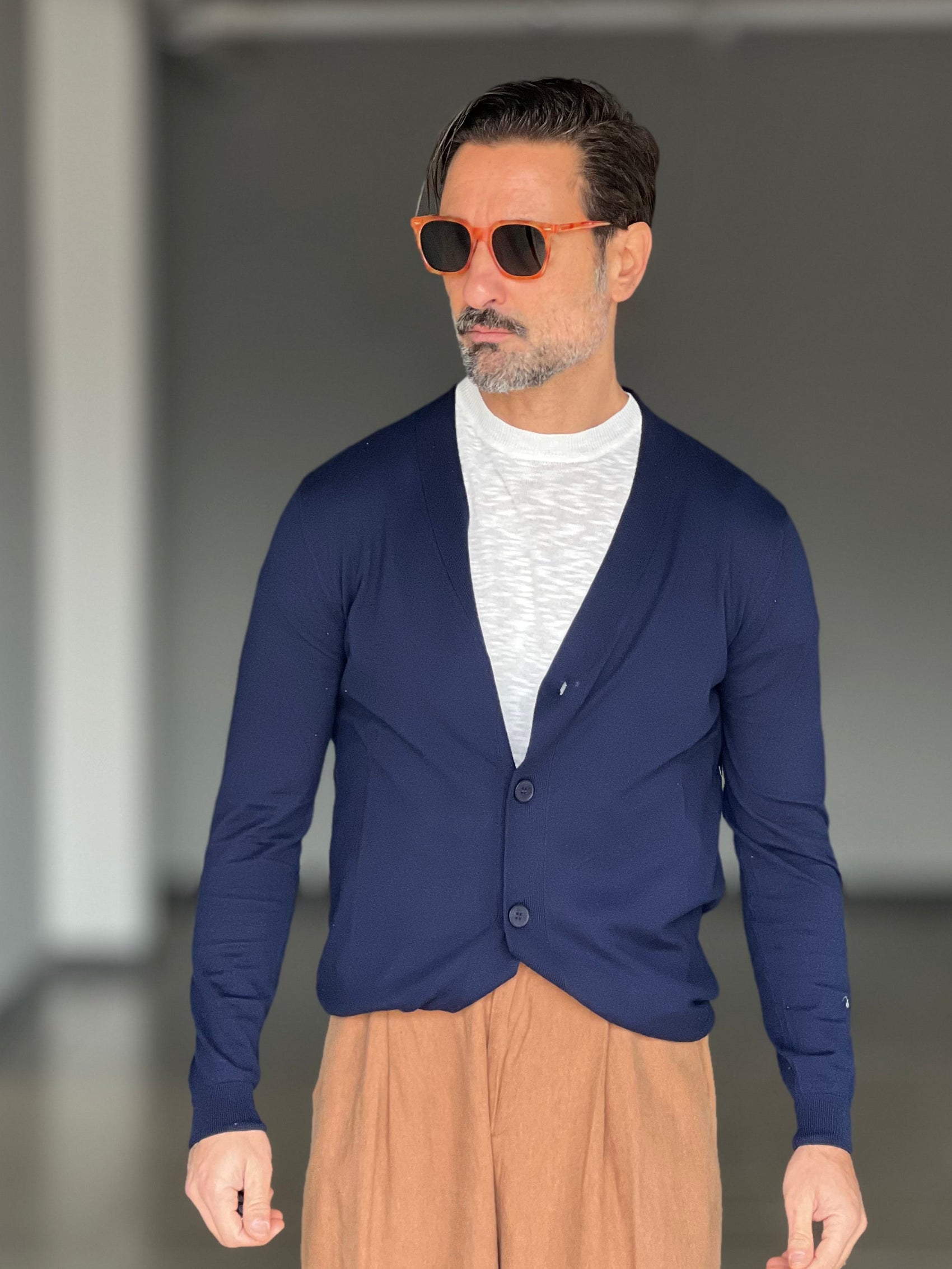 CARDIGAN RASATO BLU  COTONE