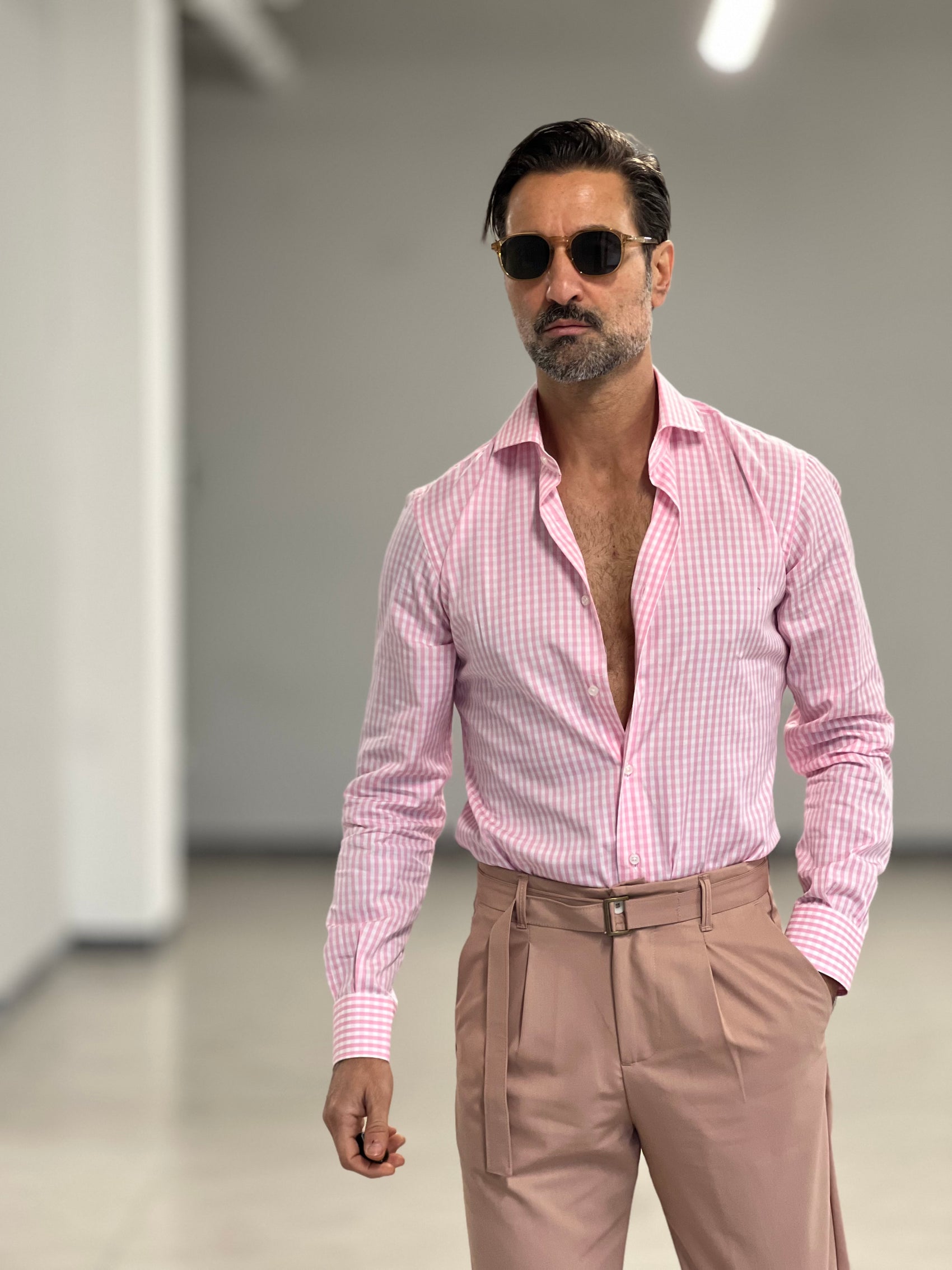 CAMICIA DEPOT QUADRETTO BIANCO E ROSA  . COTONE DOPPIO RITORTO 002