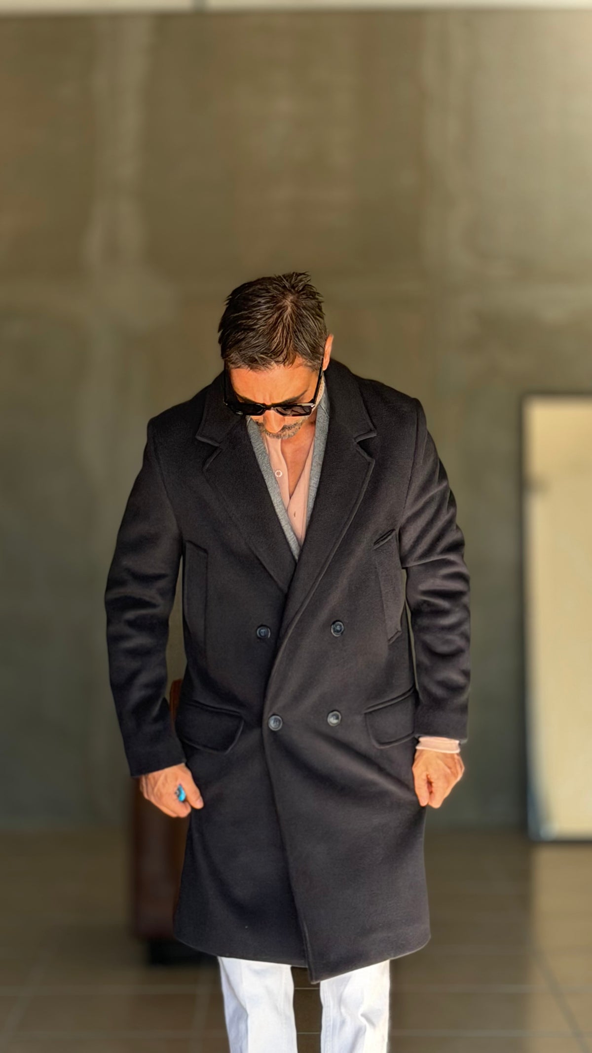 CAPPOTTO BLU DOPPIOPETTO OVER FIT EFFETTO PANNO VISCOSA E MISTI TELAMIRA
