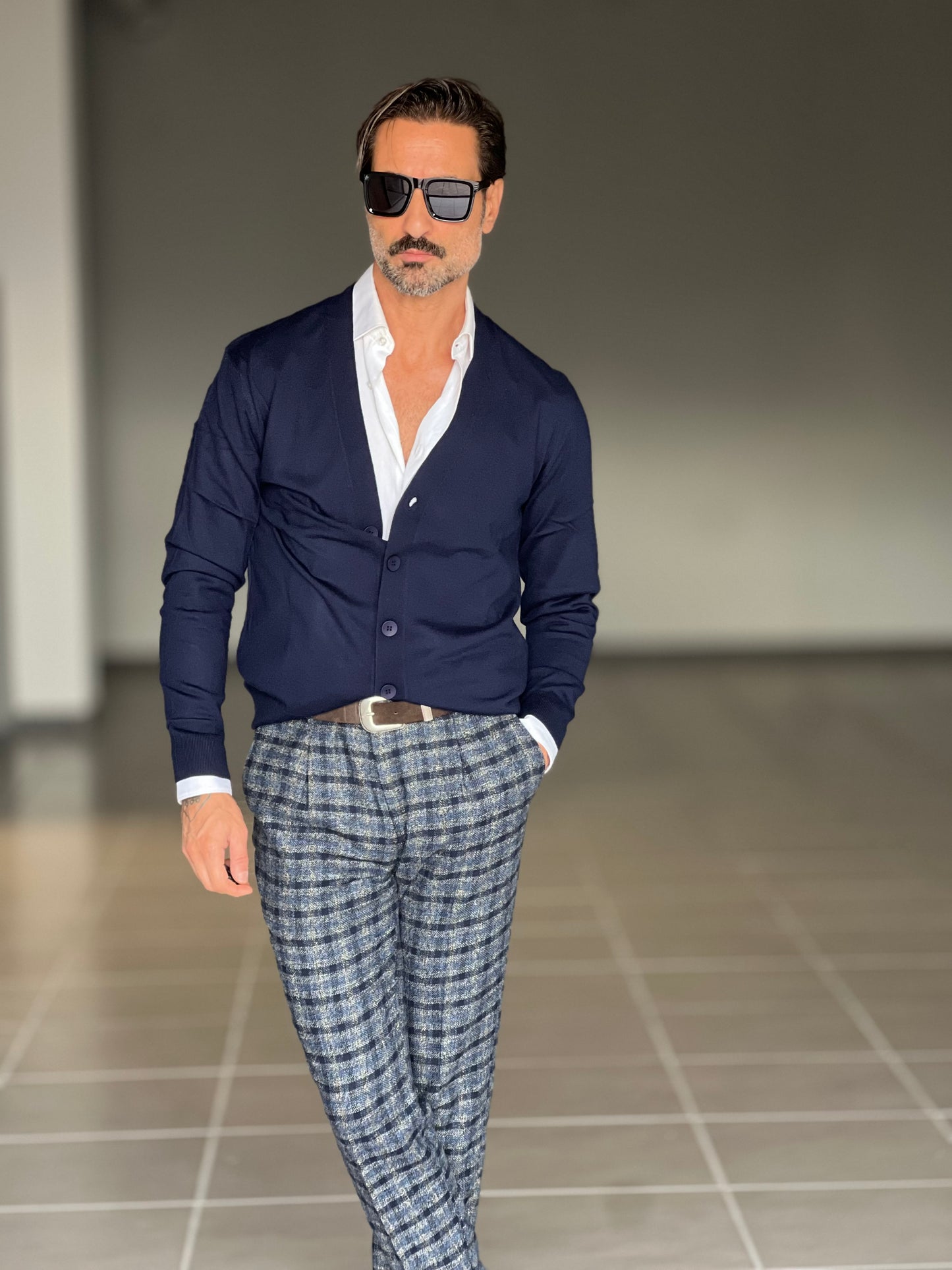 CARDIGAN BLU RASATO 2 FILI SOTTOGIACCA