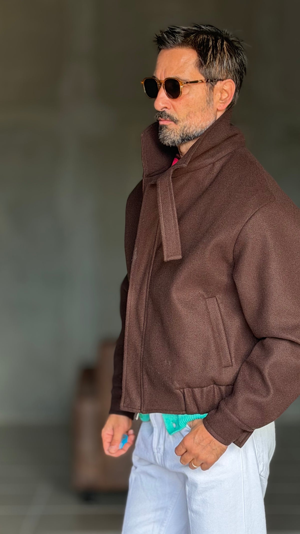 GIUBBINO MORO  PANNO COLLO SCIARPA CROP 1062