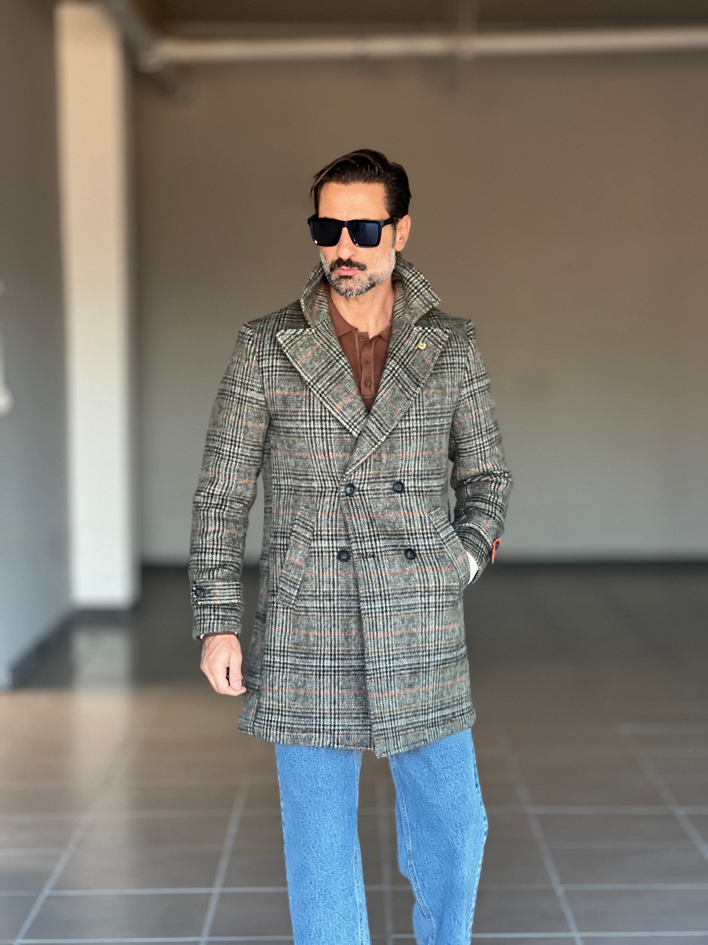 CAPPOTTO  TARTAN GRIGIO E VERDE  DOPPIOPETTO