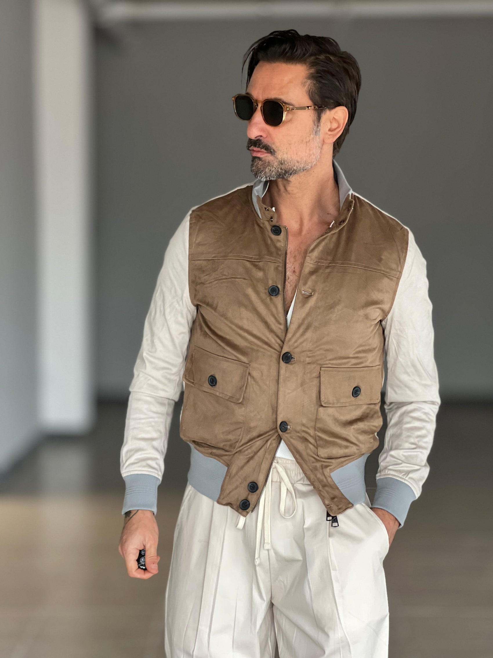 COLLEGE CAMMELLO E PANNA  ECORENNA MANICA A CONTRASTO