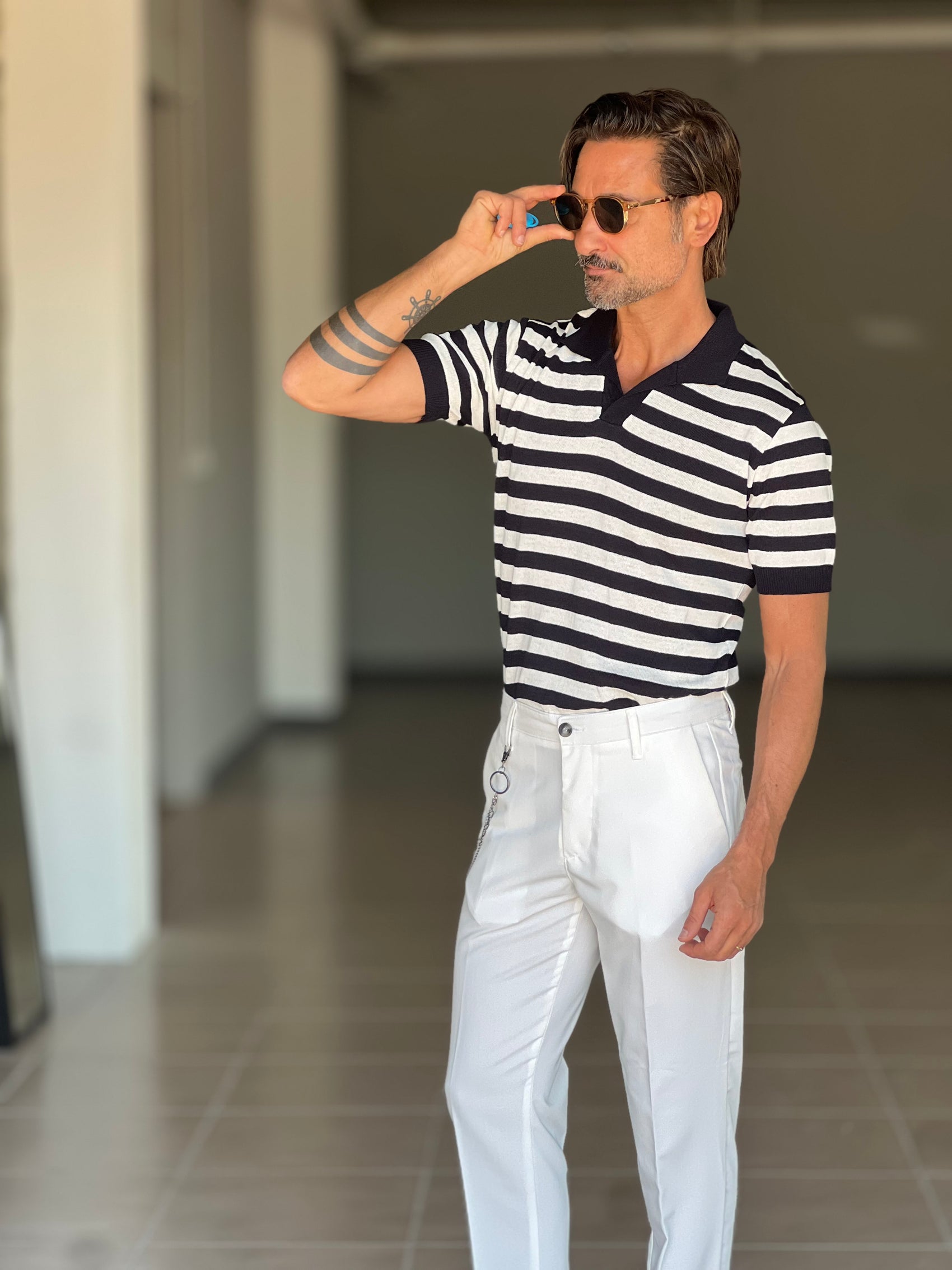 POLO  RIGA BIANCA  E BLU. 0077