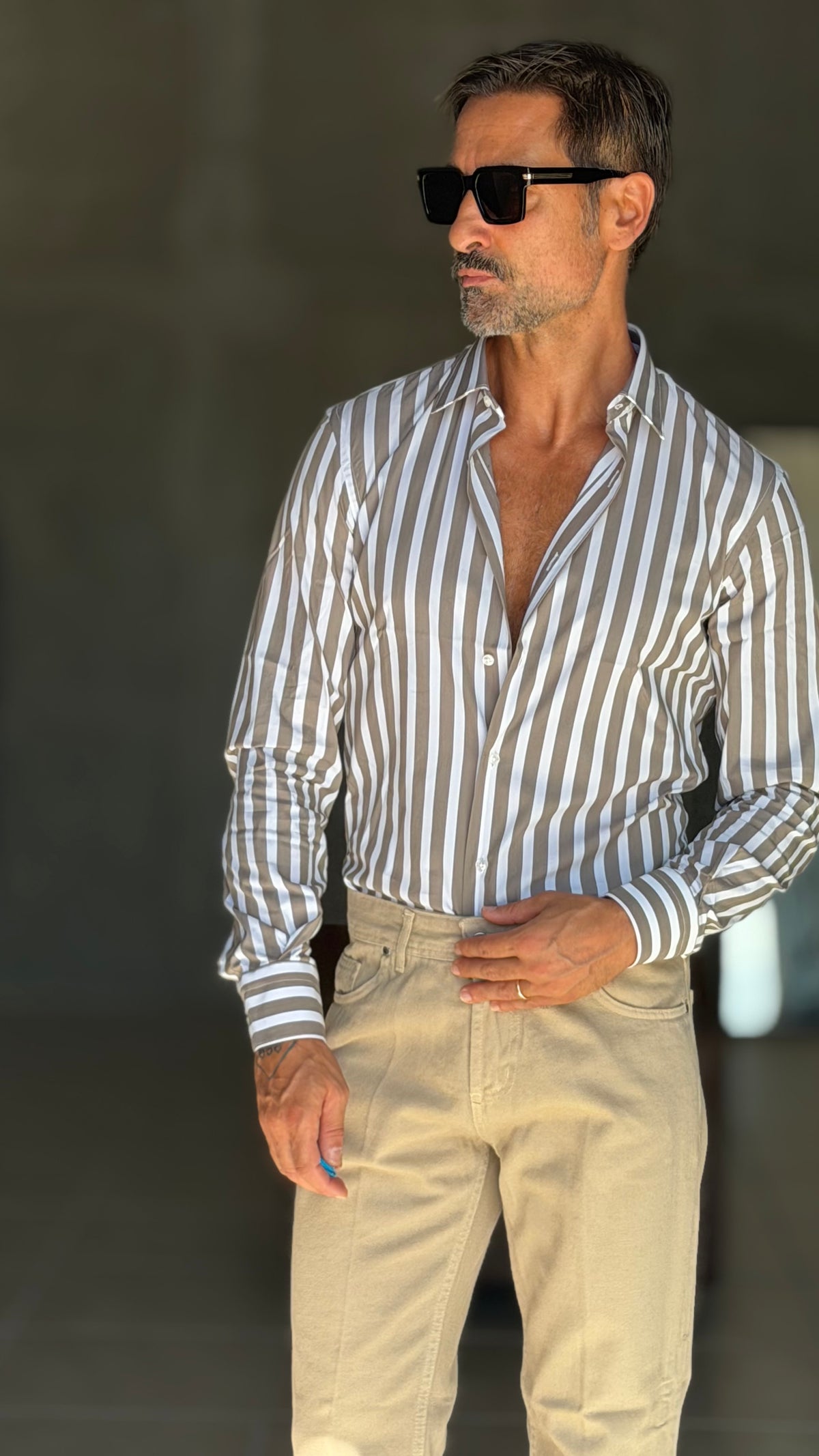 CAMICIA  BACCHETTA TORTORA GRANDE STRETCH