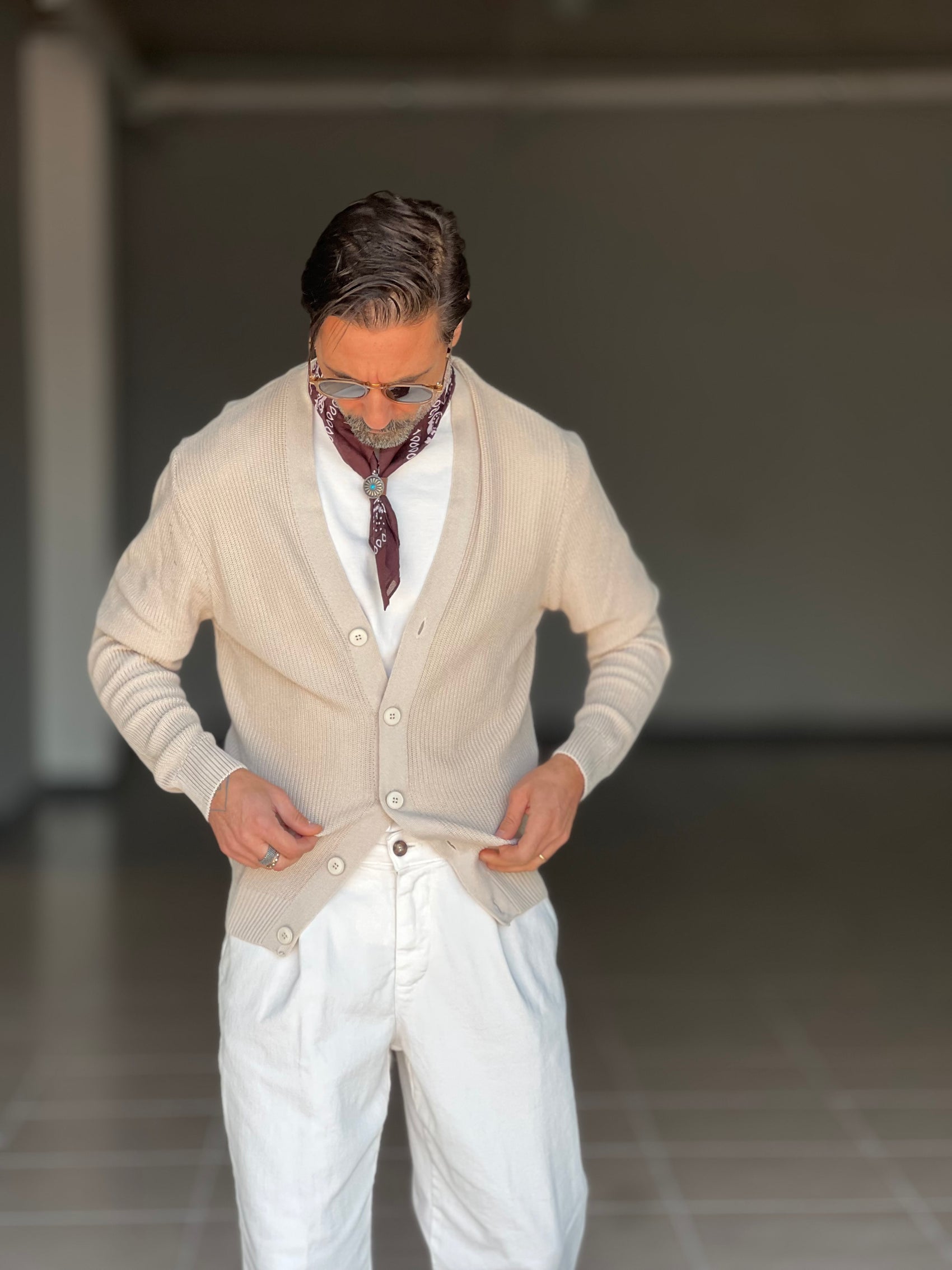 CARDIGAN AVORIO  DERBY COTONE OVER FIT