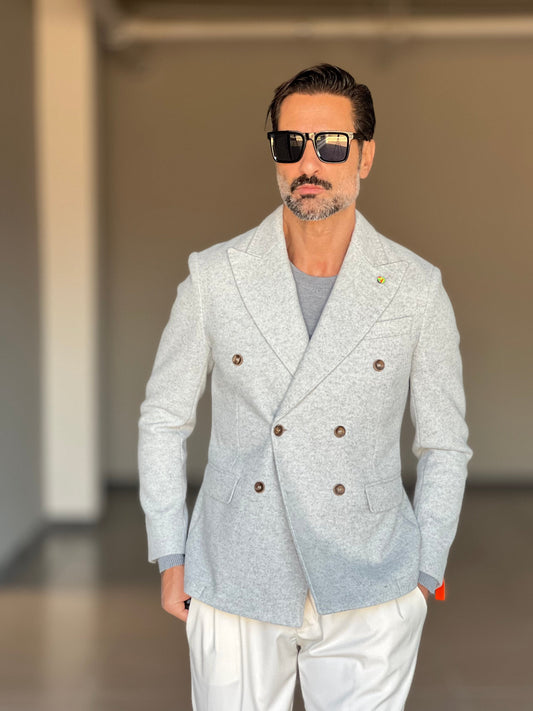 GIACCA PANNO CELESTE GRIGIO DOPPIPETTO