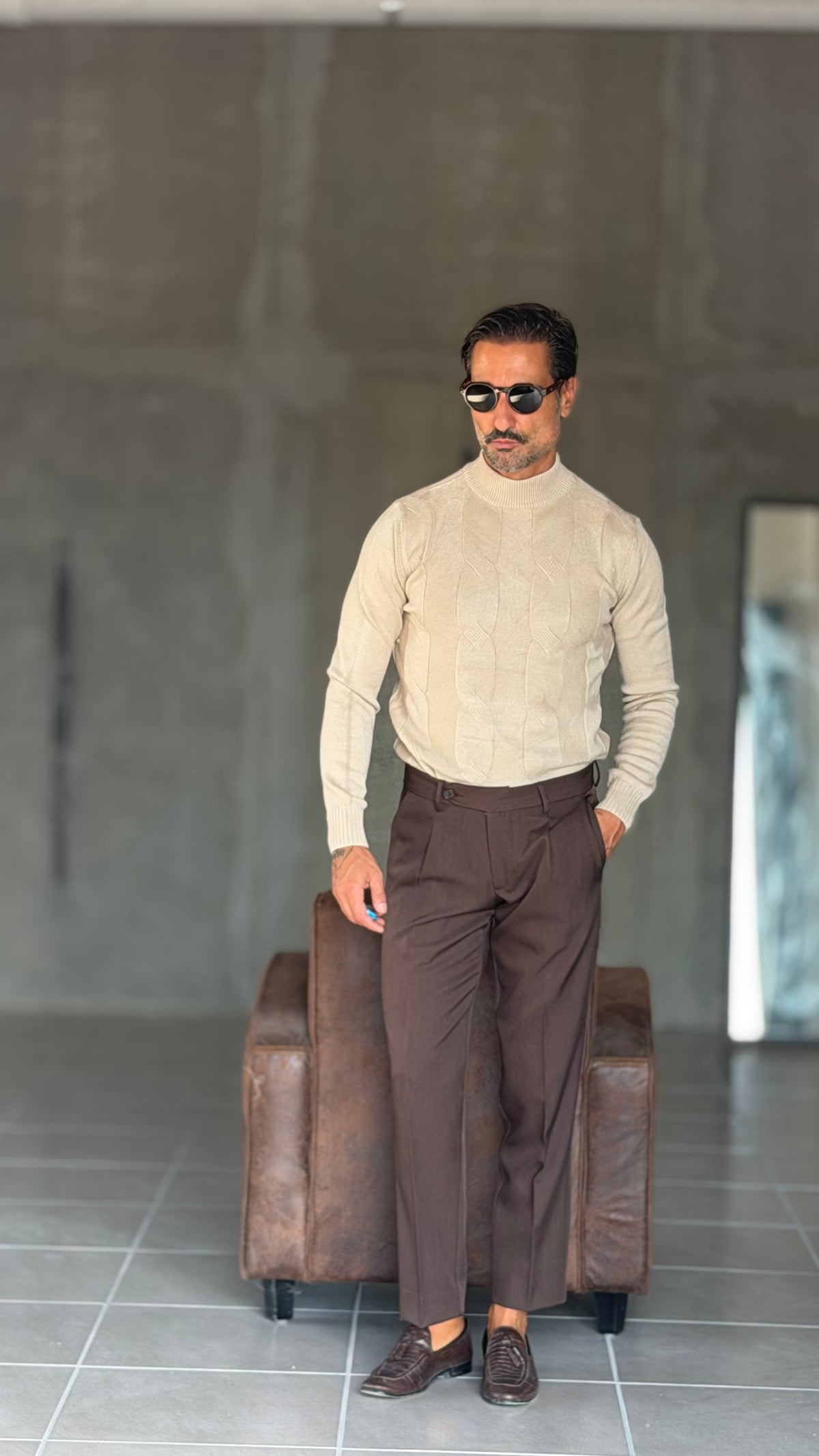 PULLOVER BEIGE  MEZZO COLLO TRECCIA VISCOSA